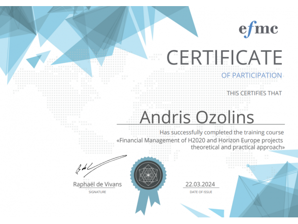 Empowering project management: ISSP UL representative participated in H2020/Horizon Europe projects financial management training